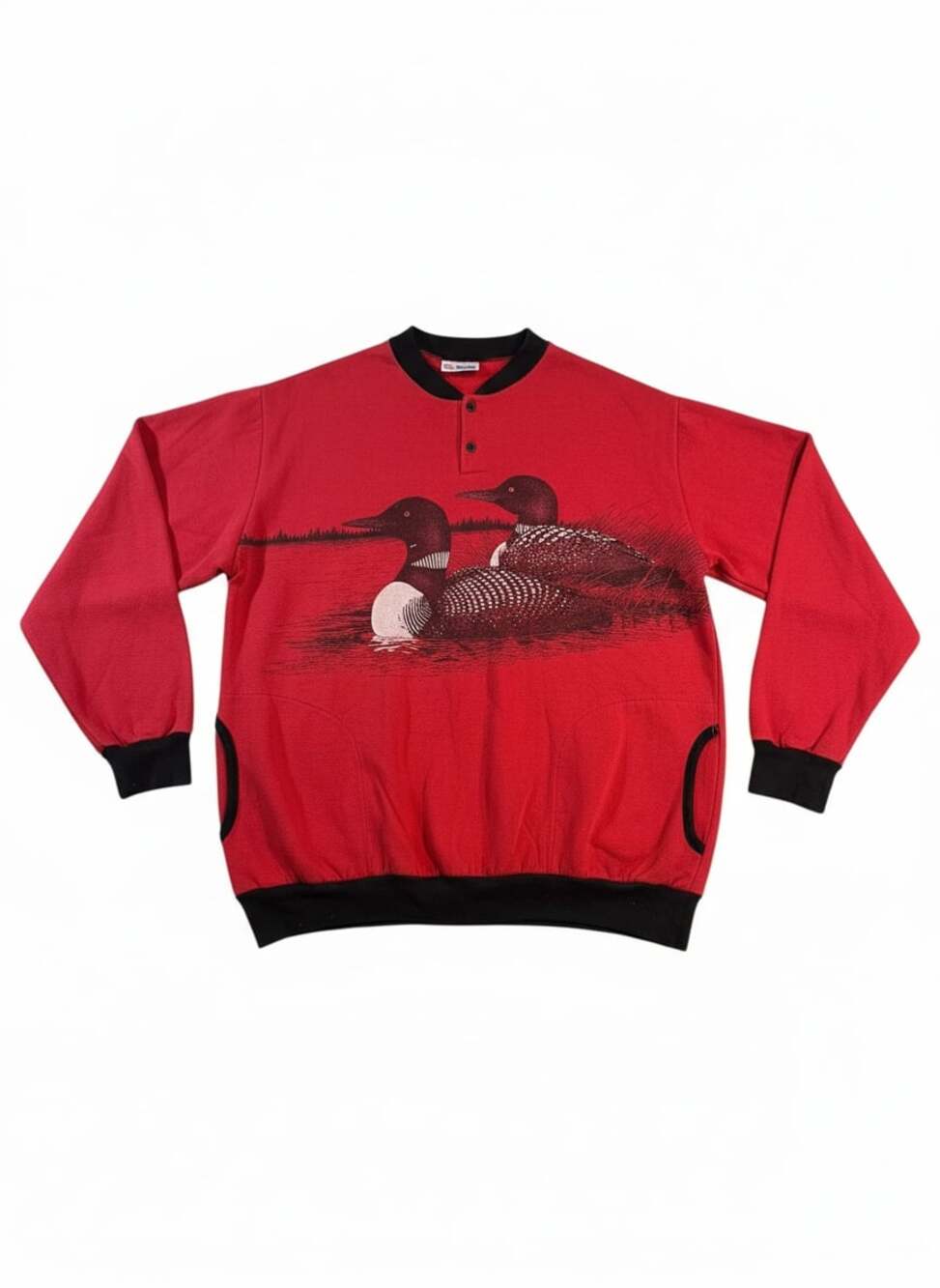 Vintage Loon Sweatshirt Mens XL Red Made USA Wildlife Lake Cabin 90s